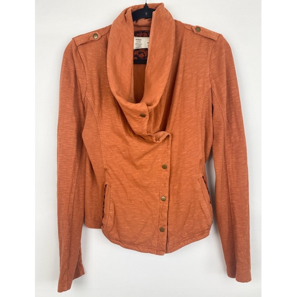 Anthropologie Saturday Sunday Tavi Moto Cotton Knit Jacket, Rust Orange - Size S - Picture 5 of 9
